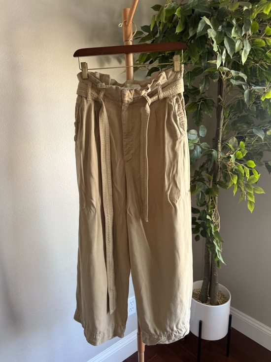 Pants - Anthropologie Khaki Beige High Rise Belted Wide Leg 24” Pants Women’s Size 10